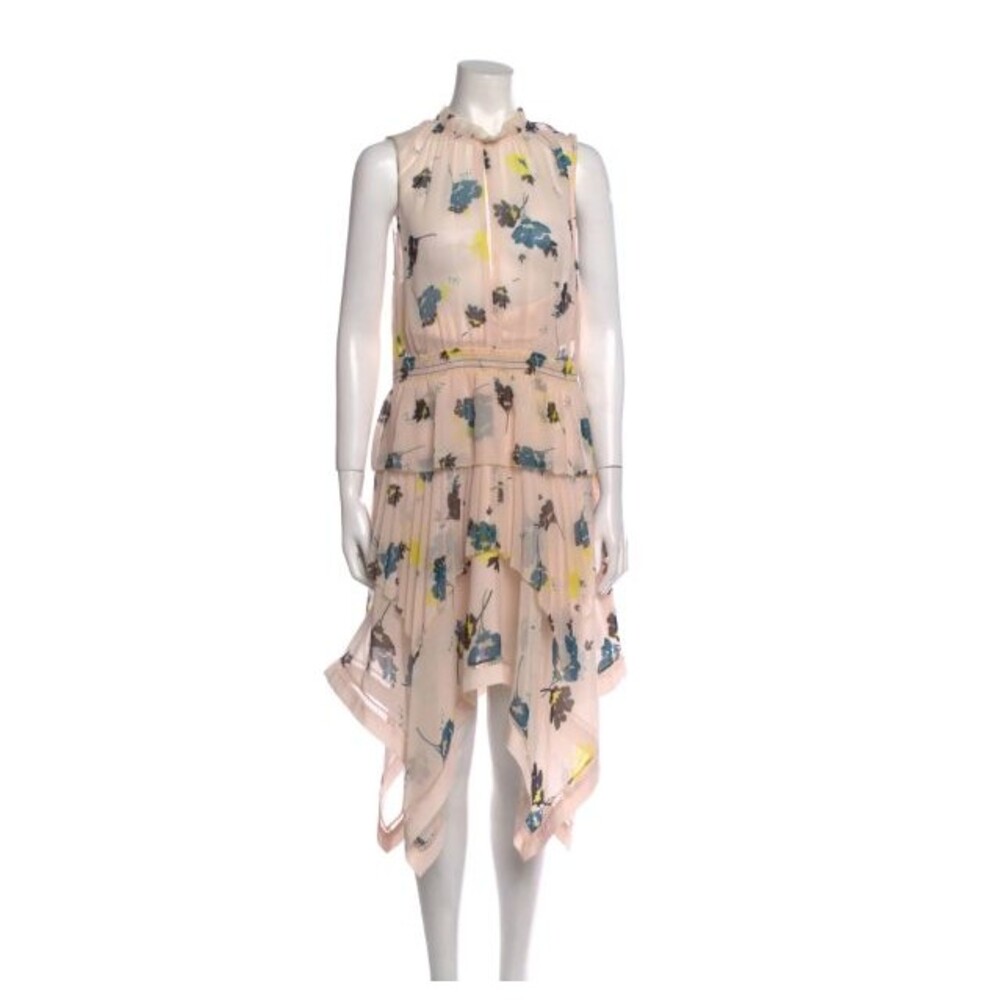 Self-Portrait Blush- Pink Asymmetric Graphic Floral Print Dress Size 6 NEW